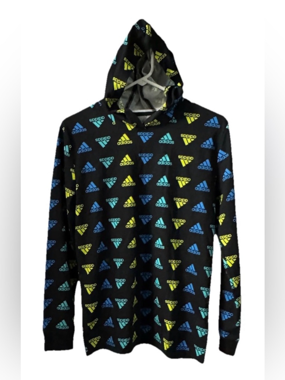 Adidas Dark Gray Hoodie with Yellow and Blue Accents